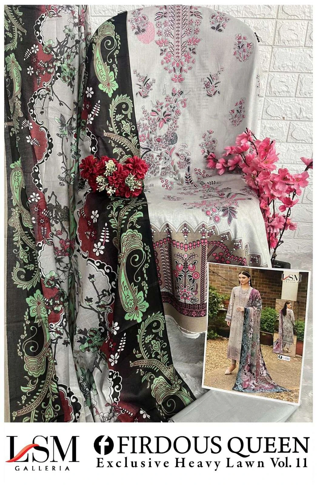 Lsm Galleria Firdous Queen Lawn Vol 11 Lawn Cotton Wholesale Pakistani Salwar Suit Catalog — Wholesale Salwar Suits, Lsm wholesale from Surat - Gallery Image 11